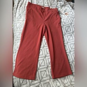 Stretchy coral color flare work pants